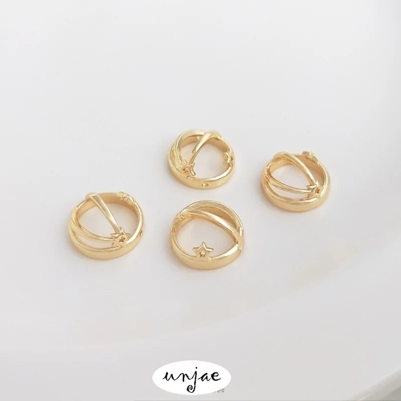 14K Gold Star Half Circle Ring with Crystal Bead, DIY Accessories