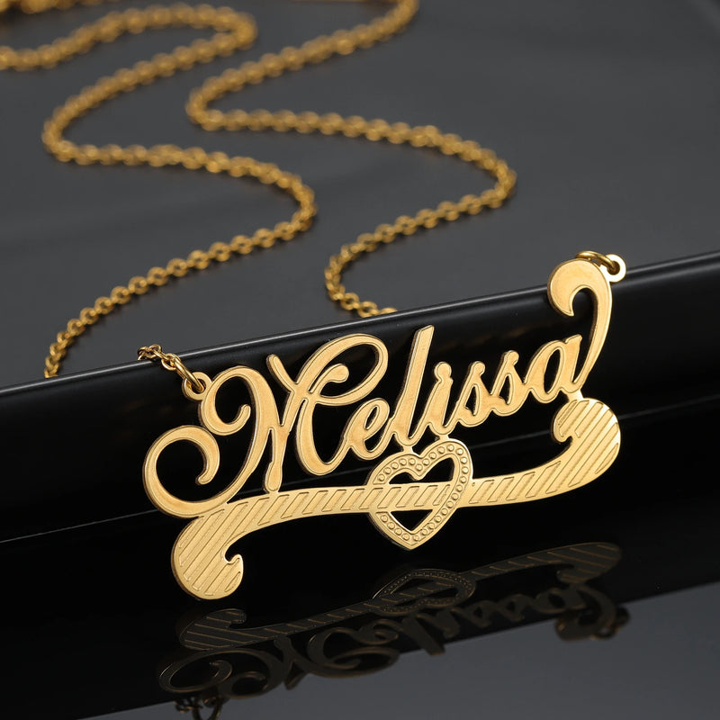 Personalized Double Plate Name Necklace Stainless Steel Pendant for Women