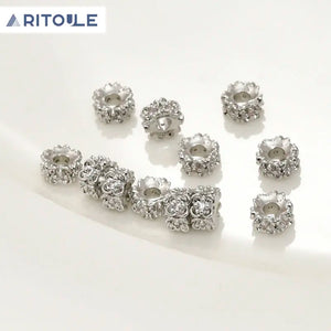 18k Copper Plated Flower Zircon Large Hole Bead DIY Jewelry