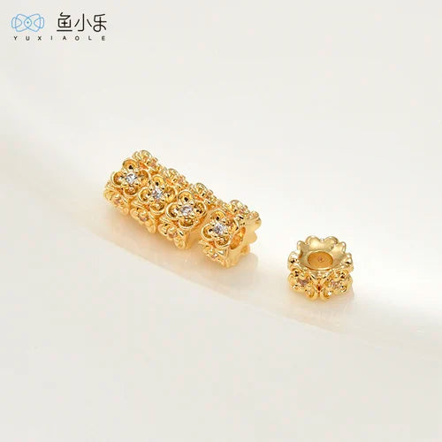18k Copper Plated Flower Zircon Large Hole Bead DIY Jewelry