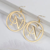 2 Letter Round Earrings Women Personality Earrings Jewelry