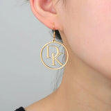 2 Letter Round Earrings Women Personality Earrings Jewelry