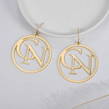 2 Letter Round Earrings Women Personality Earrings Jewelry
