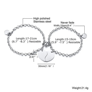 Couples Magnetic Heart Puzzle Bracelet Set, Stainless Steel Charm Jewelry