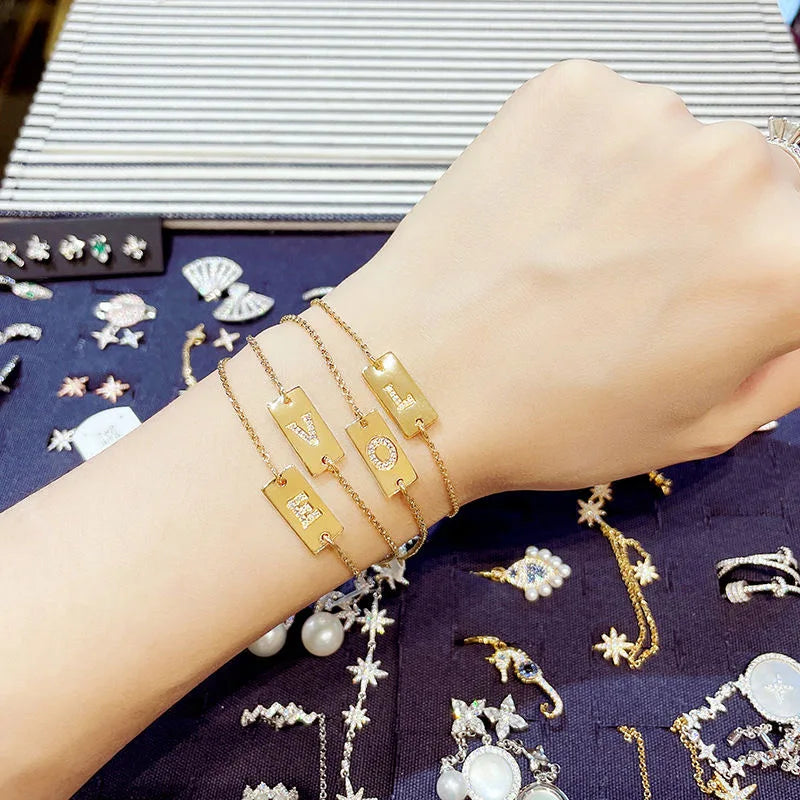 26 Letters Bracelet Initial Bangle Zirconia Pave DIY Letters Diamond Bracelets