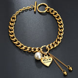 316L Stainless Steel Heart Pearl Bracelet for Women