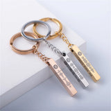 3D Bar Engraved Name Date Keychain Stainless Steel Rectangle Keyring