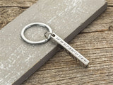 3D Bar Engraved Name Date Keychain Stainless Steel Rectangle Keyring