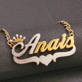 Personalized Diamond Cut Stainless Steel Necklace With Crown Heart