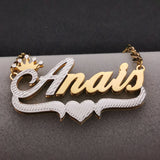 Personalized Diamond Cut Stainless Steel Necklace With Crown Heart