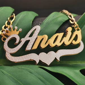 Personalized Diamond Cut Stainless Steel Necklace With Crown Heart