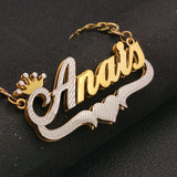 Personalized Diamond Cut Stainless Steel Necklace With Crown Heart