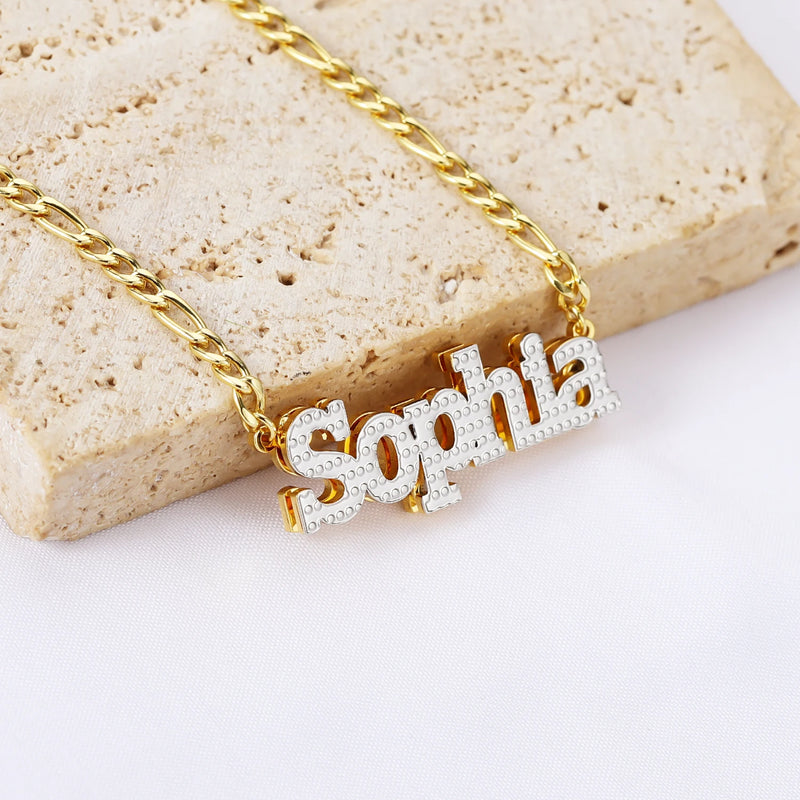 Personalized Double-Plated Name Necklace with Cuban Chain