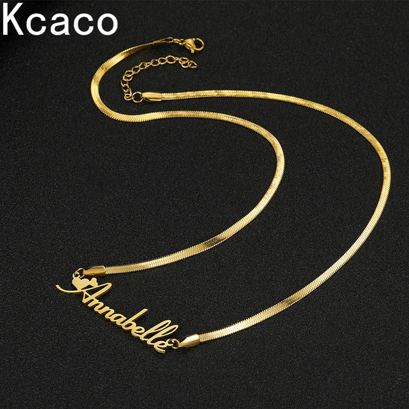 3mm Snake Chain Name Necklace Personalized Letter Nameplate Pendant
