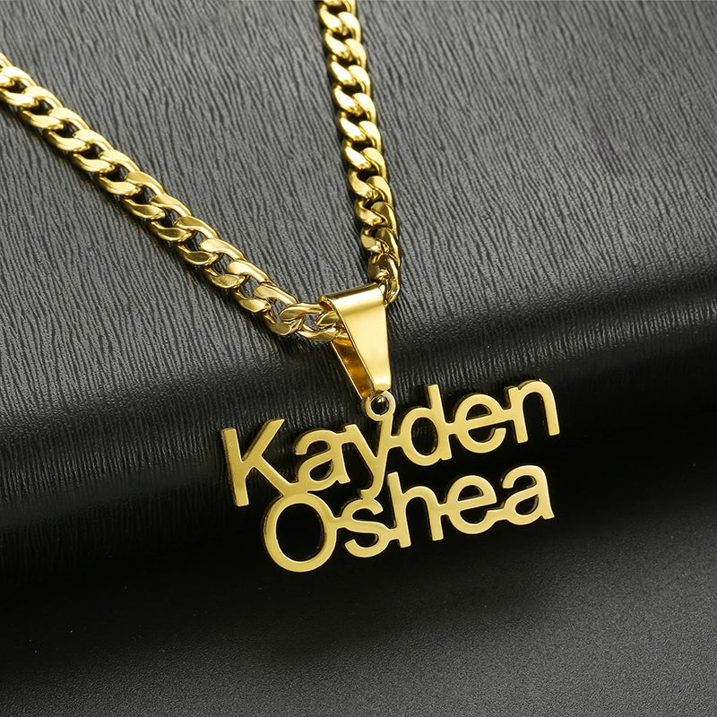5mm Cuban Name Necklace Stainless Steel Personalized Silver Pendant Thick Chain