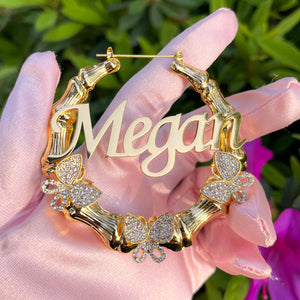 Bamboo Earrings Diamond Butterfly Big Letter Personalised Name Women Gift