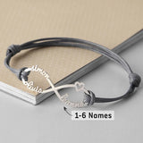 925 Silver Infinity Names Bracelet Leather Rope Family Jewelry