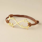 925 Silver Infinity Names Bracelet Leather Rope Family Jewelry