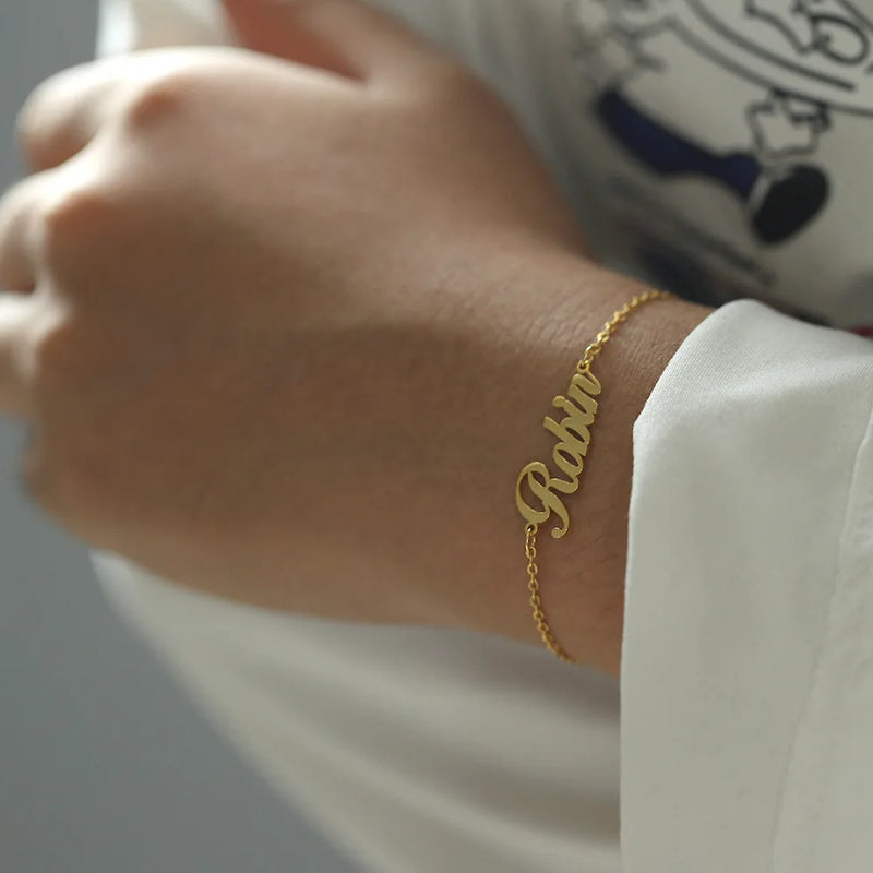 925 Silver Plated 18K Name Bracelet Personalized Letter Nameplate Jewelry
