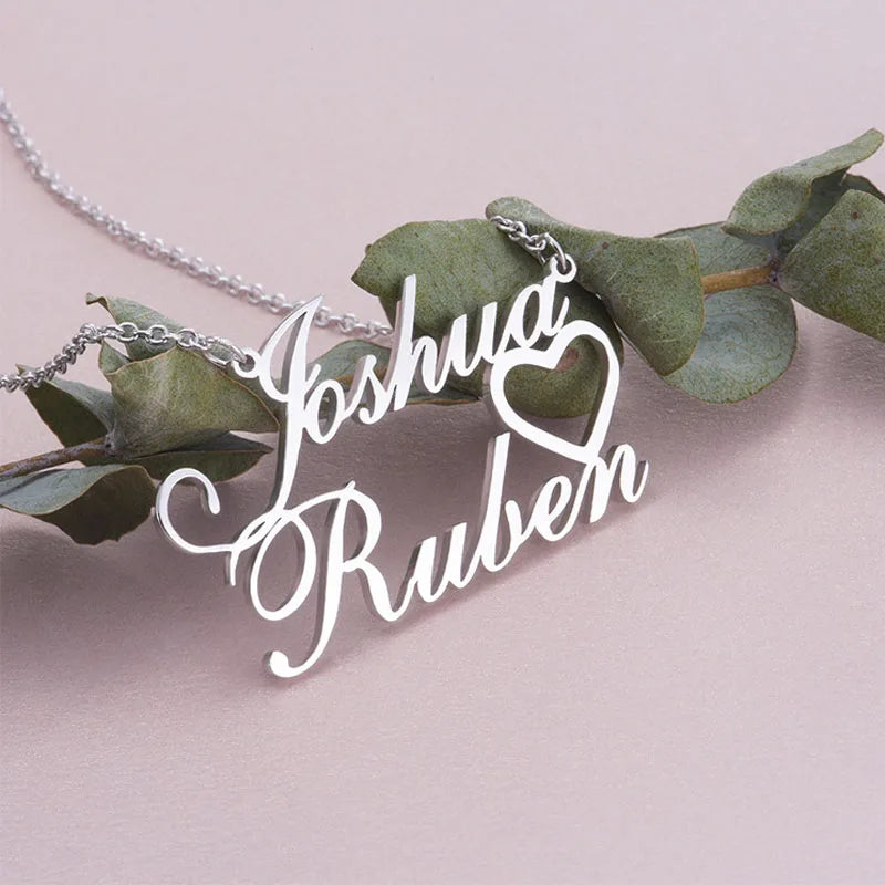 925 Silver Double Name Necklace, Personalized Couple Name Necklace