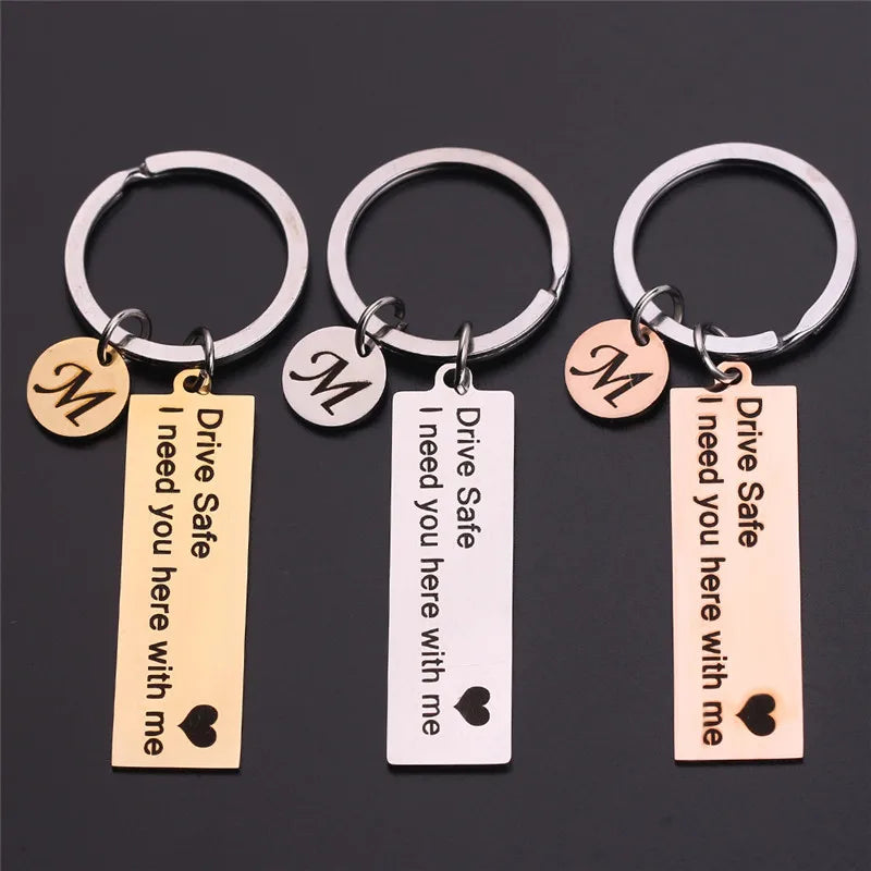A-Z Initials Engrave Drive Safe Men Keychain Car Key Ring Jewelry