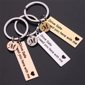 A-Z Initials Engrave Drive Safe Men Keychain Car Key Ring Jewelry