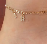 A-Z Initial Zircon Letters Anklets Stainless Steel Couple Ankles Chain