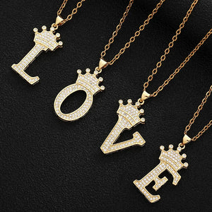 A-Z Letters Necklaces Crown Letter Pendant Necklace