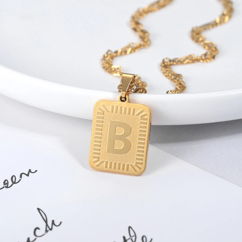 A-Z Rectangle Letters Necklace & Bracelet Pendant Initial Jewelry