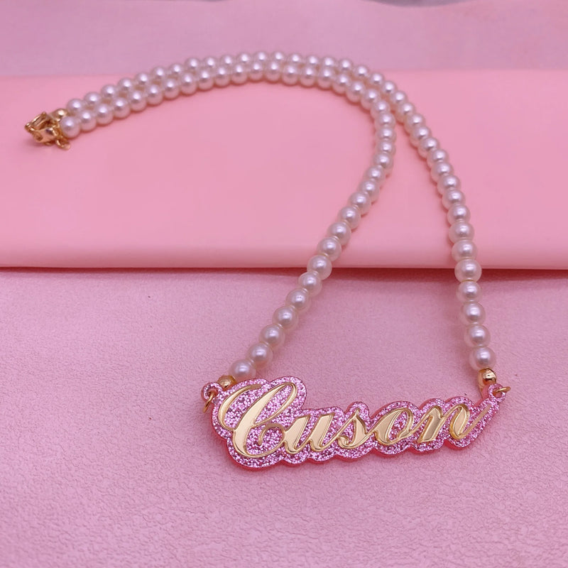 Personalized Pearl Name Necklace for Women Girls Children