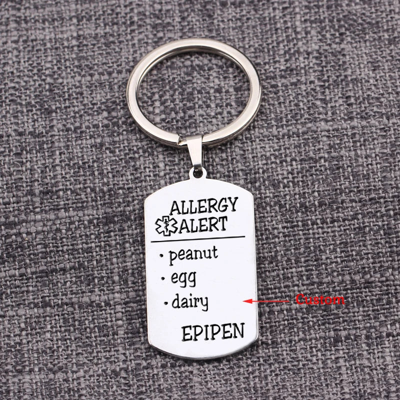 Allergy Alert Keychain Medical ID Stainless Steel Personalized