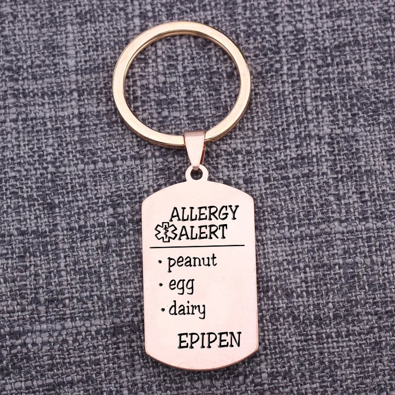 Allergy Alert Keychain Medical ID Stainless Steel Personalized