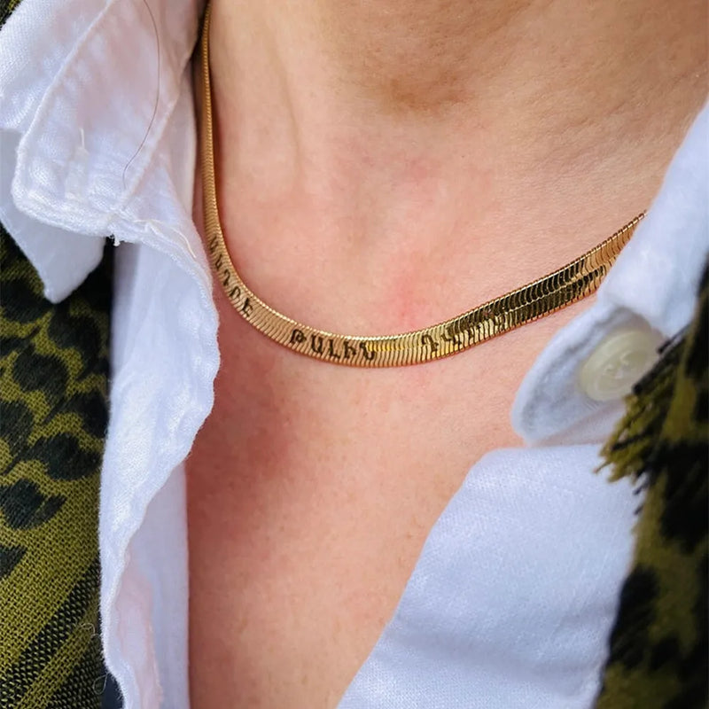 Engraved Snake Chain Necklace Stainless Steel Choker Necklace