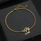 Arabic Couple Names Bracelet Stainless Steel Square Pearl Chain Bangle