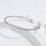 Arabic Name Bangle Stainless Steel Pearl Bracelet Personalized Cuff