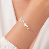 Arabic Name Bracelet with Birth Flower, Custom Jewelry for Her