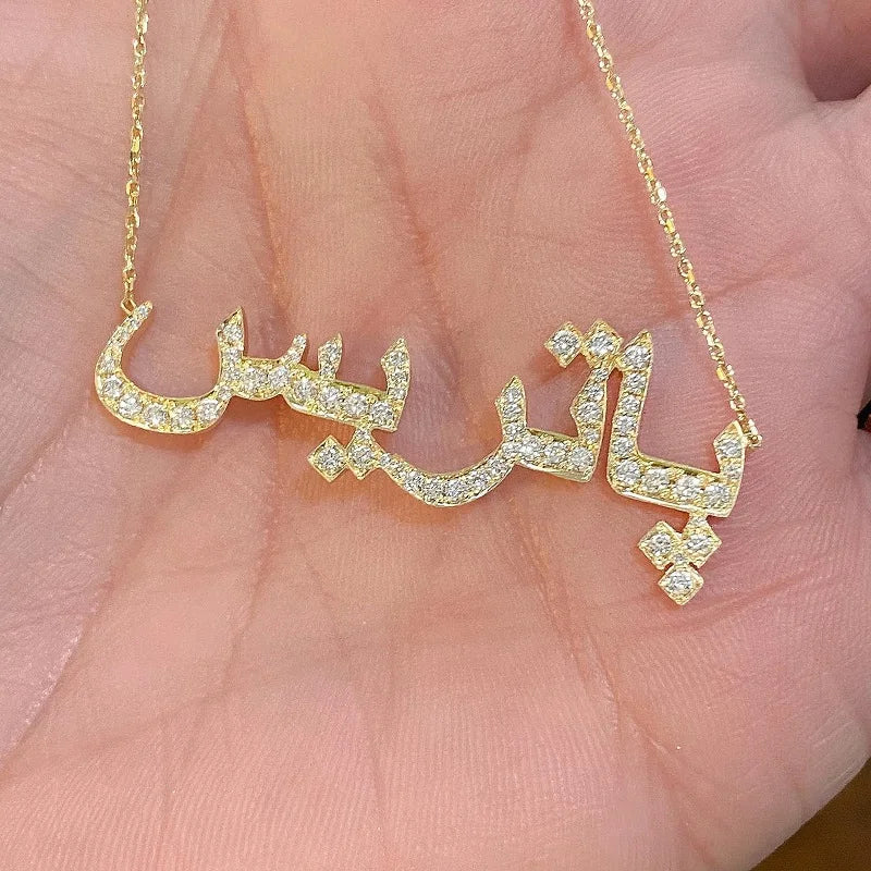Arabic Name Necklace Crystal Pendant Stainless Steel Jewelry