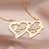 Personalized Arabic Name Necklace Double Heart Plated Nameplate Pendant