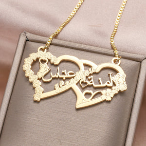 Personalized Arabic Name Necklace Double Heart Plated Nameplate Pendant