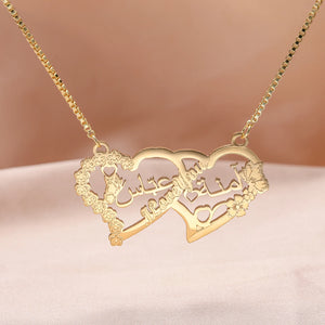 Personalized Arabic Name Necklace Double Heart Plated Nameplate Pendant