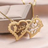 Personalized Arabic Name Necklace Double Heart Plated Nameplate Pendant