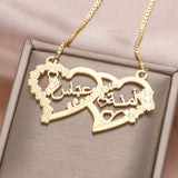 Personalized Arabic Name Necklace Double Heart Plated Nameplate Pendant