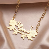 Arabic Name Necklace With Flower Personalized Plated Nameplate Pendant