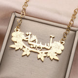 Arabic Name Necklace With Flower Personalized Plated Nameplate Pendant