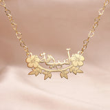 Arabic Name Necklace With Flower Personalized Plated Nameplate Pendant
