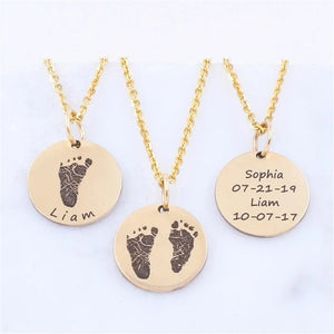 Baby Birth Footprint Necklace Engraved Date Handprint Child Name Fingerprint Pen
