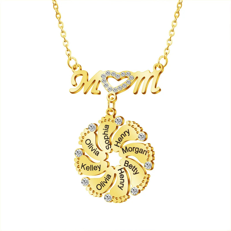 Personalized Baby Feet Name Necklace for Mom