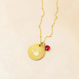 Baby Footprint Necklace Engraved Date Birthstone Locket Handprint Jewelry
