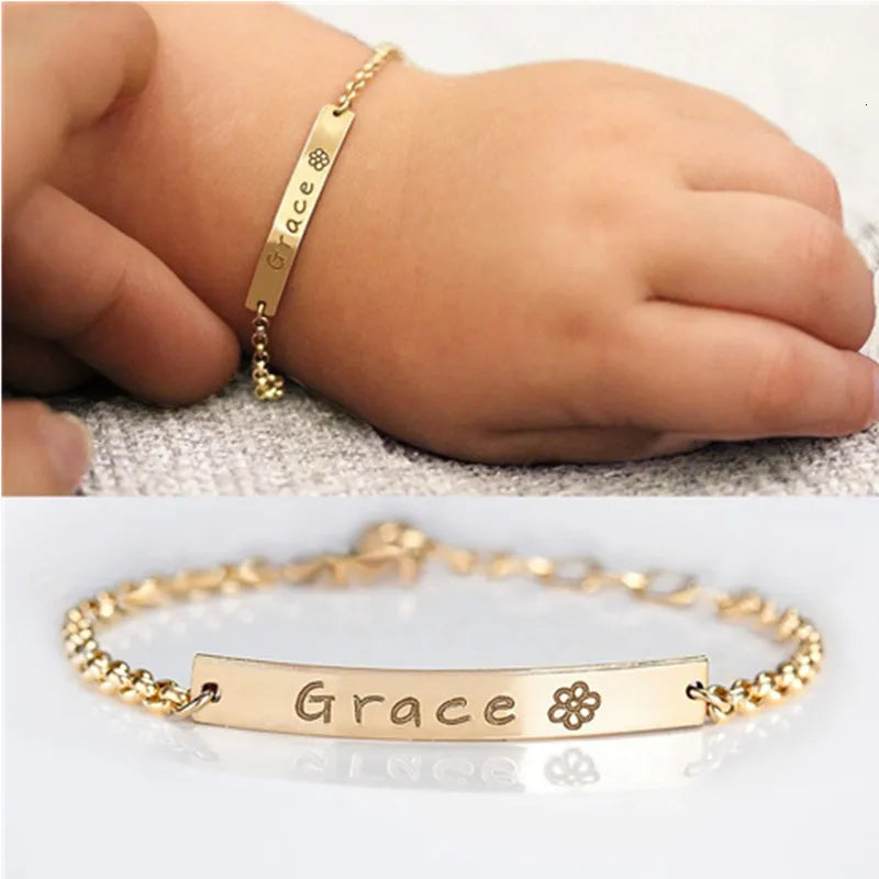 Baby Name Bracelet Stainless Steel Girl Boy Birthday Jewerly