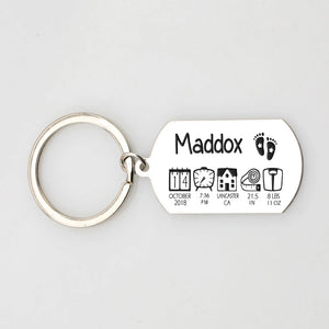 Baby Stats Keychain Personalized Name Birth Weight Time Height